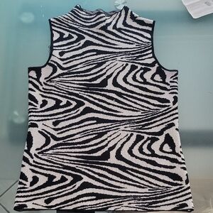 Carmen Marc Valvo XS Turtle Neck Tank Top Zebra Pattern Top